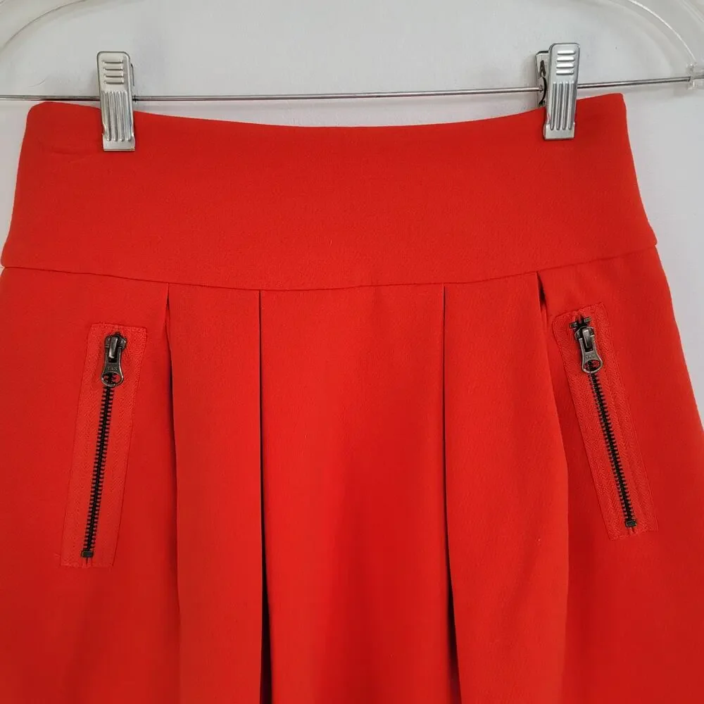 Anthropologie Maeve Pleated Circle Skirt Orange Zippered Pockets Women 0